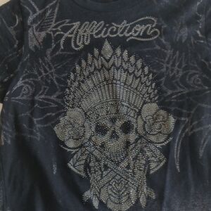 Affliction Black Kids Short Sleeve Tee with Studded Skull Headdress